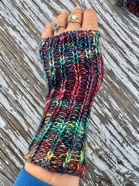 Hand-Knit Malabrigo Multicolor Fingerless Gloves - Women Accessories